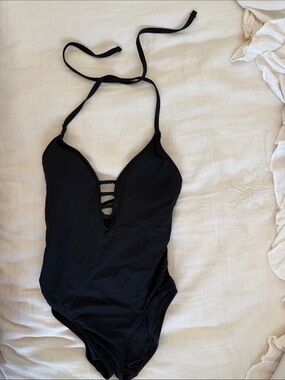 La Blanca Black Halter One-Piece Swimsuit with Ladder Front
